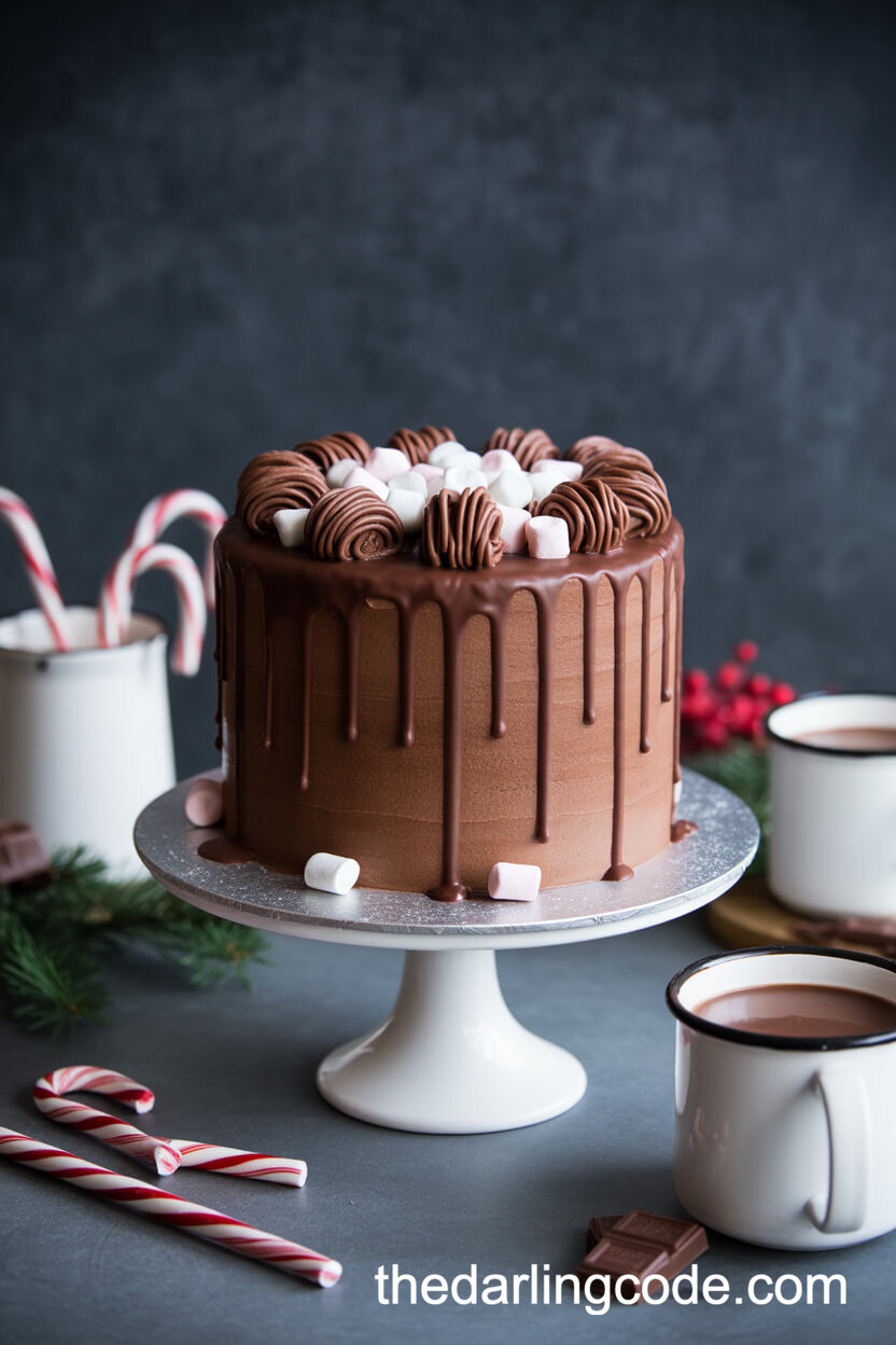 Chocolate Drip Cake with Marshmallows and Candy Canes