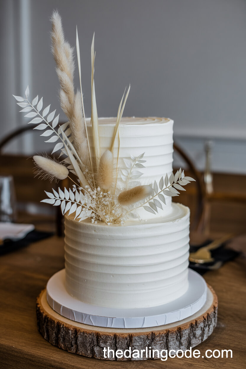 Boho Buttercream Cake with Pampas Grass and Ferns