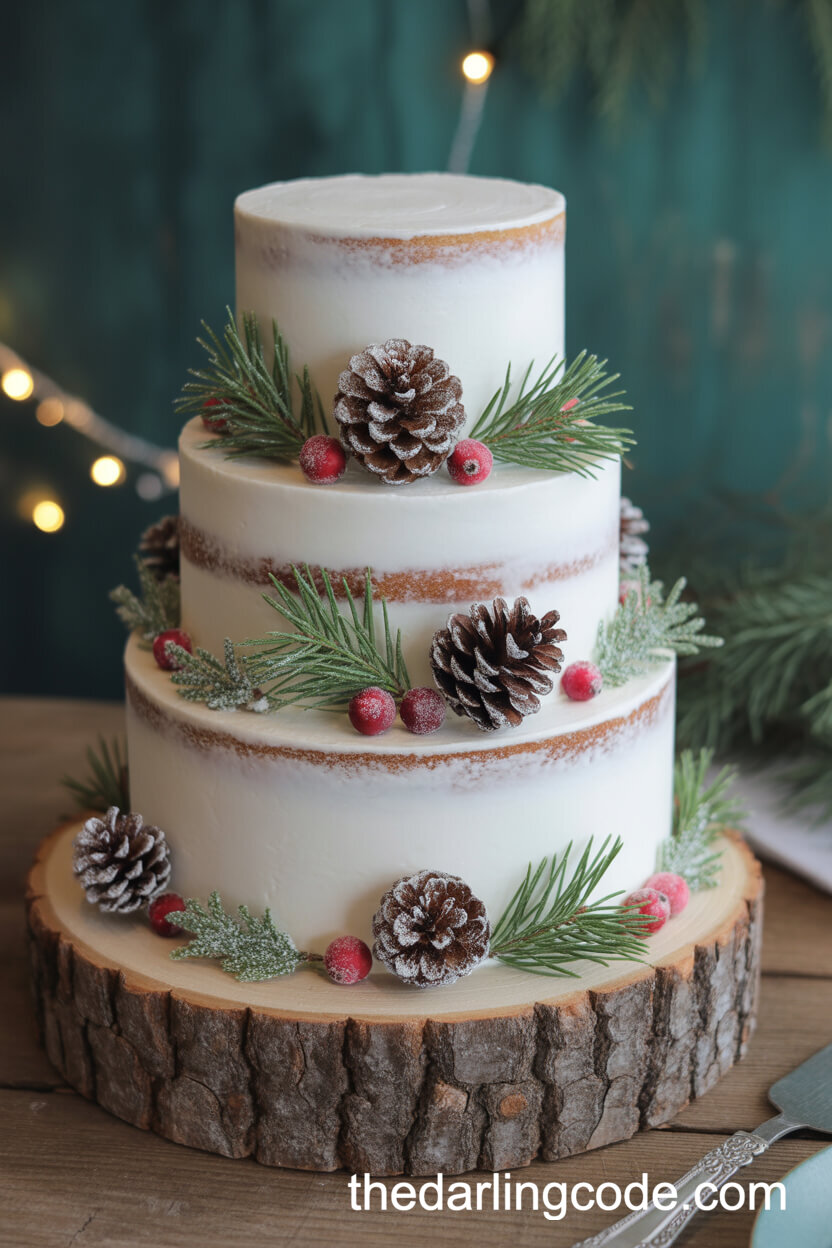 Woodland Cake with Edible Pinecones and Sugared Cranberries