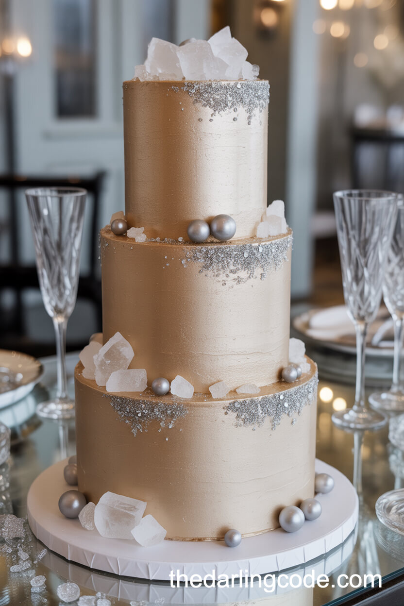 Champagne Cake with Silver Glitter and Sugar Crystals
