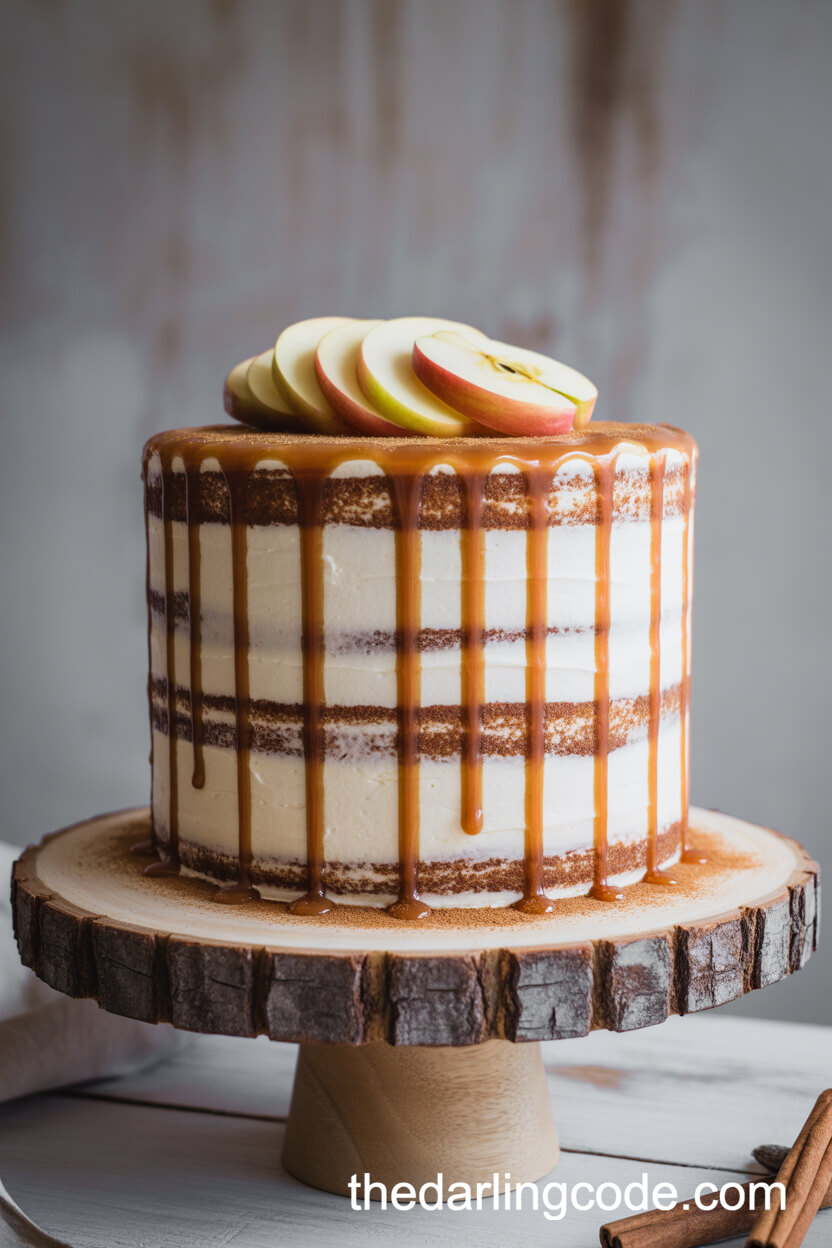 Naked Caramel Drizzle Cake with Sugared Apples