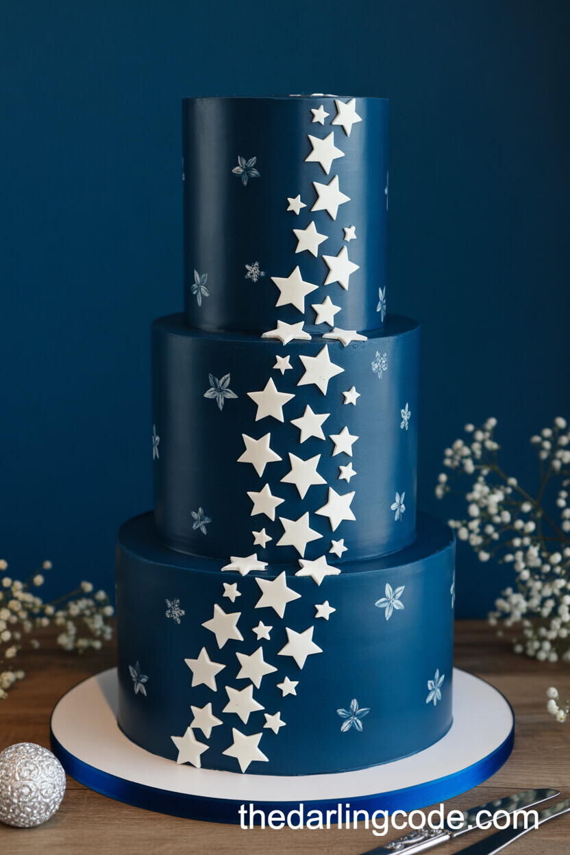 Starry Night Cake with Navy Fondant and Sugar Stars