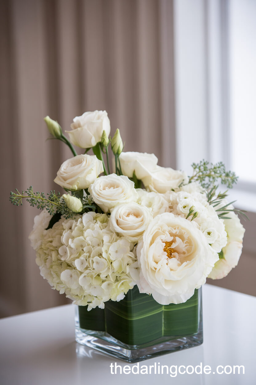 Elegant All-White Floral Winter Wedding Centerpiece