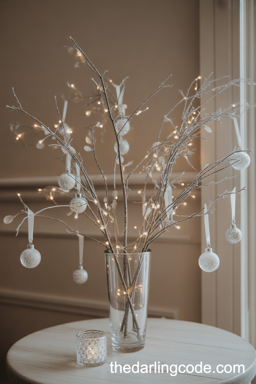 Magical Frosted Branches with Hanging Ornaments