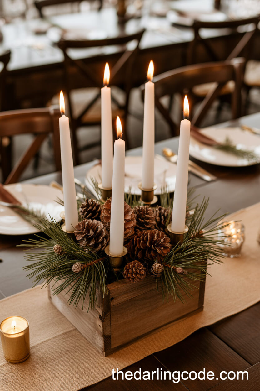Cozy Rustic Centerpiece with Pinecones and Candles