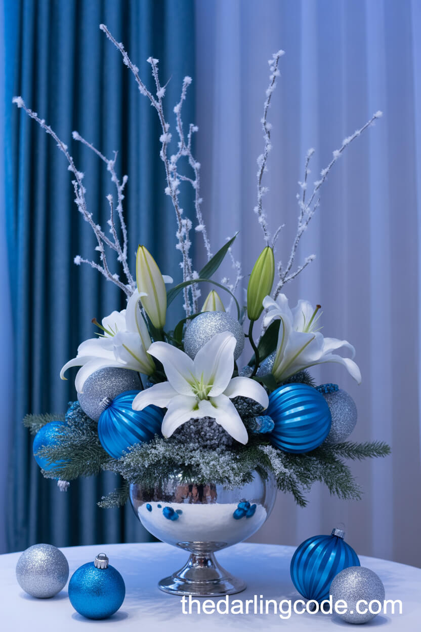 Glamorous Blue and Silver Winter Wonderland Arrangement