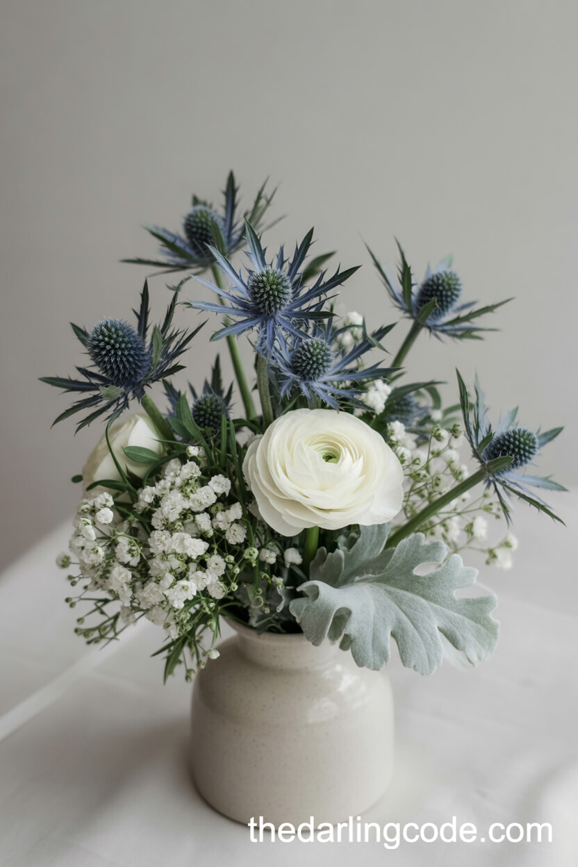 Refined Dusty Blue and White Floral Centerpiece