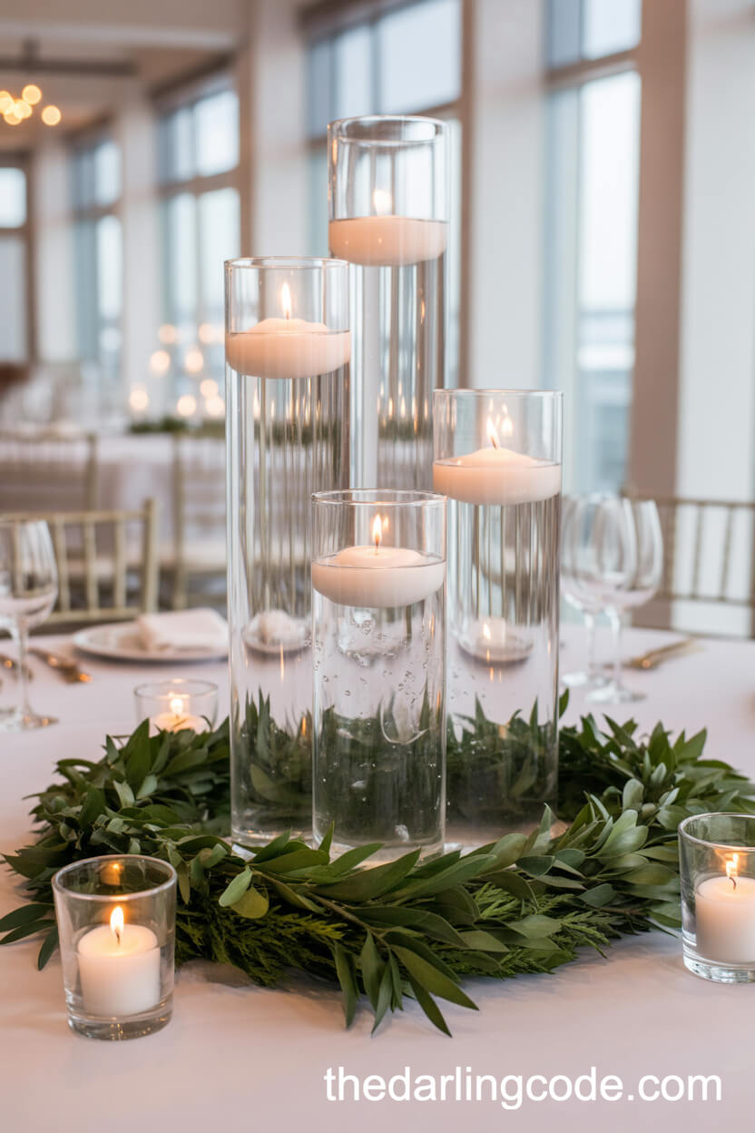 Airy Greenery Garlands with Floating Glass Candles