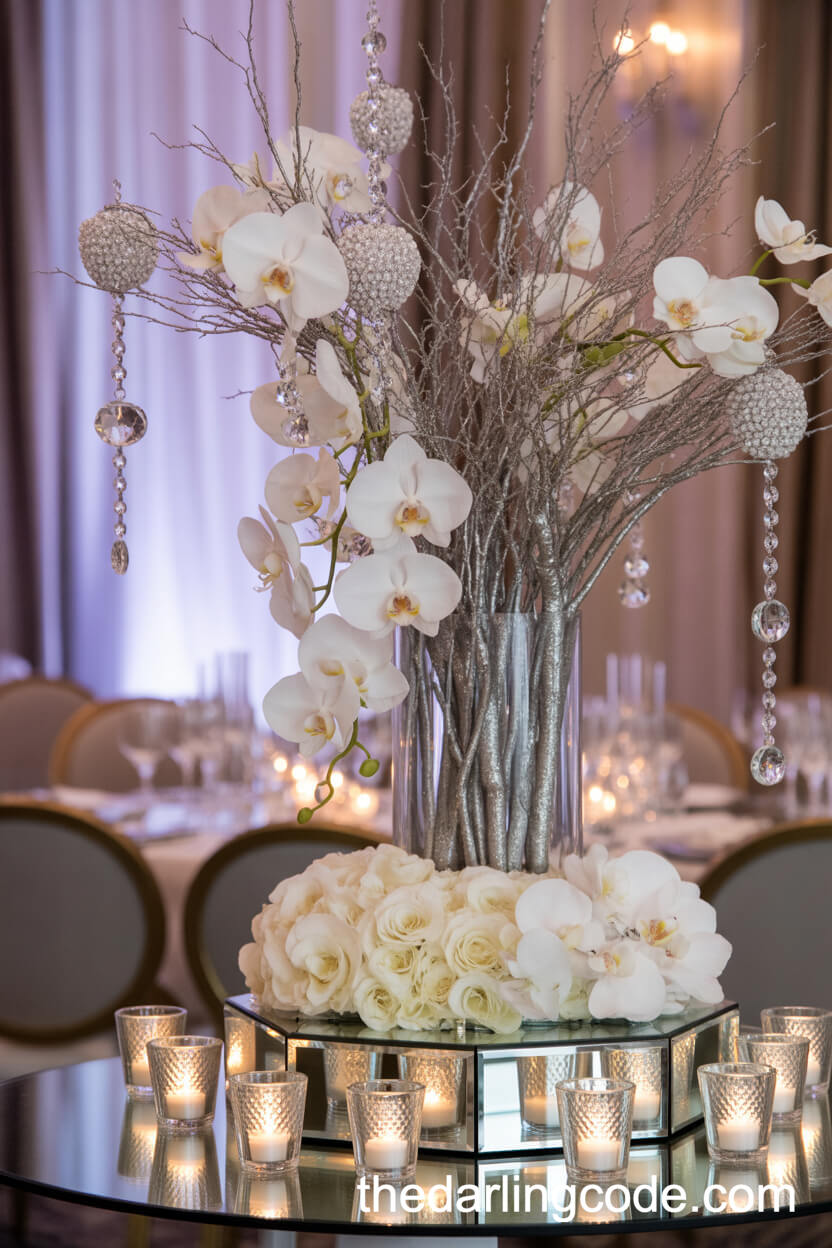 Opulent White Orchid and Crystal Bead Arrangement