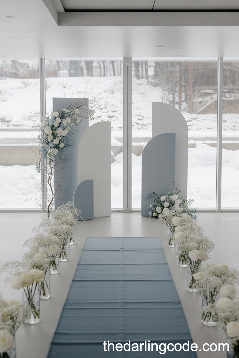 Slate Blue Minimalism: Modern Winter Ceremony Decor
