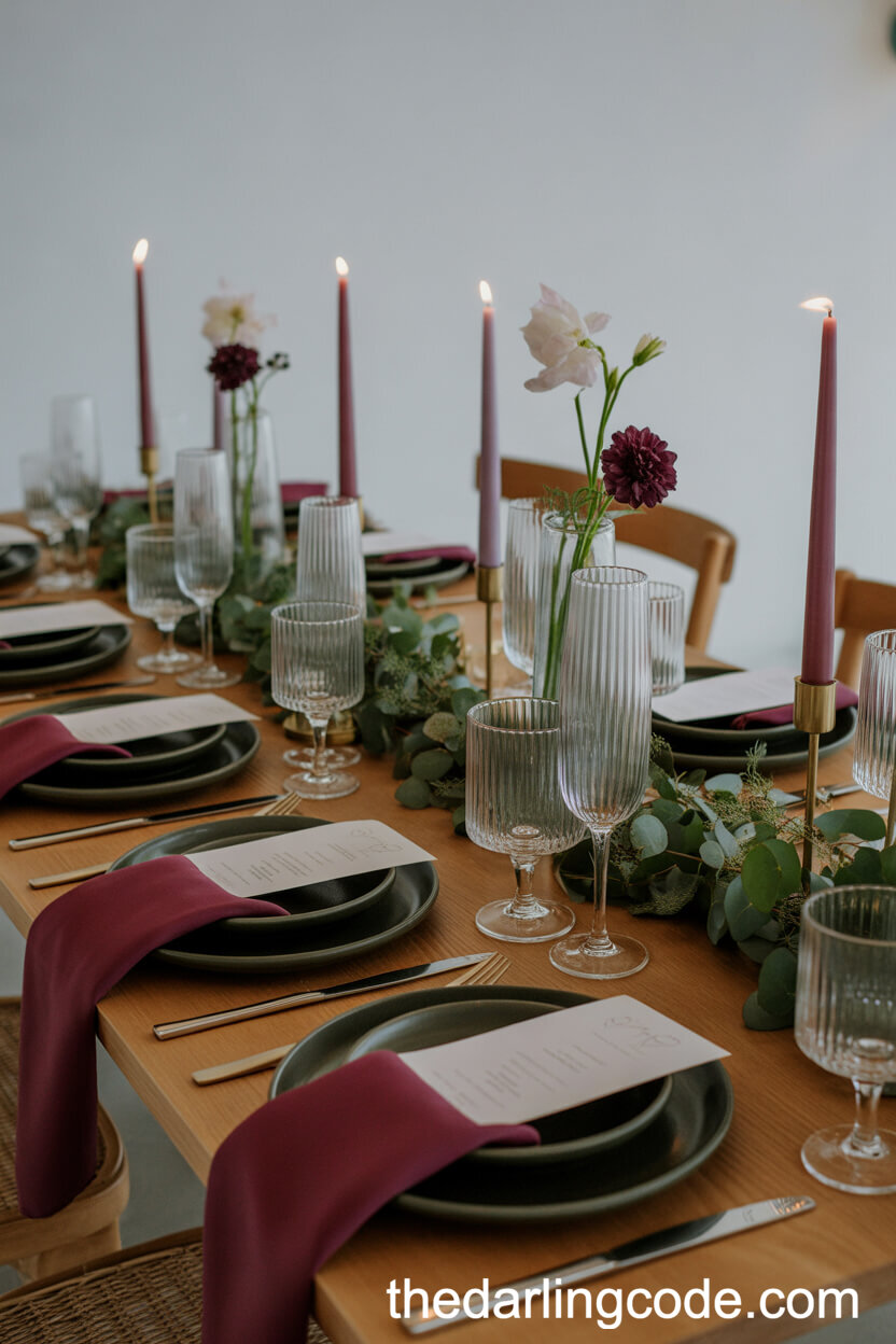 Mulberry and Slate: Contemporary Winter Tablescape