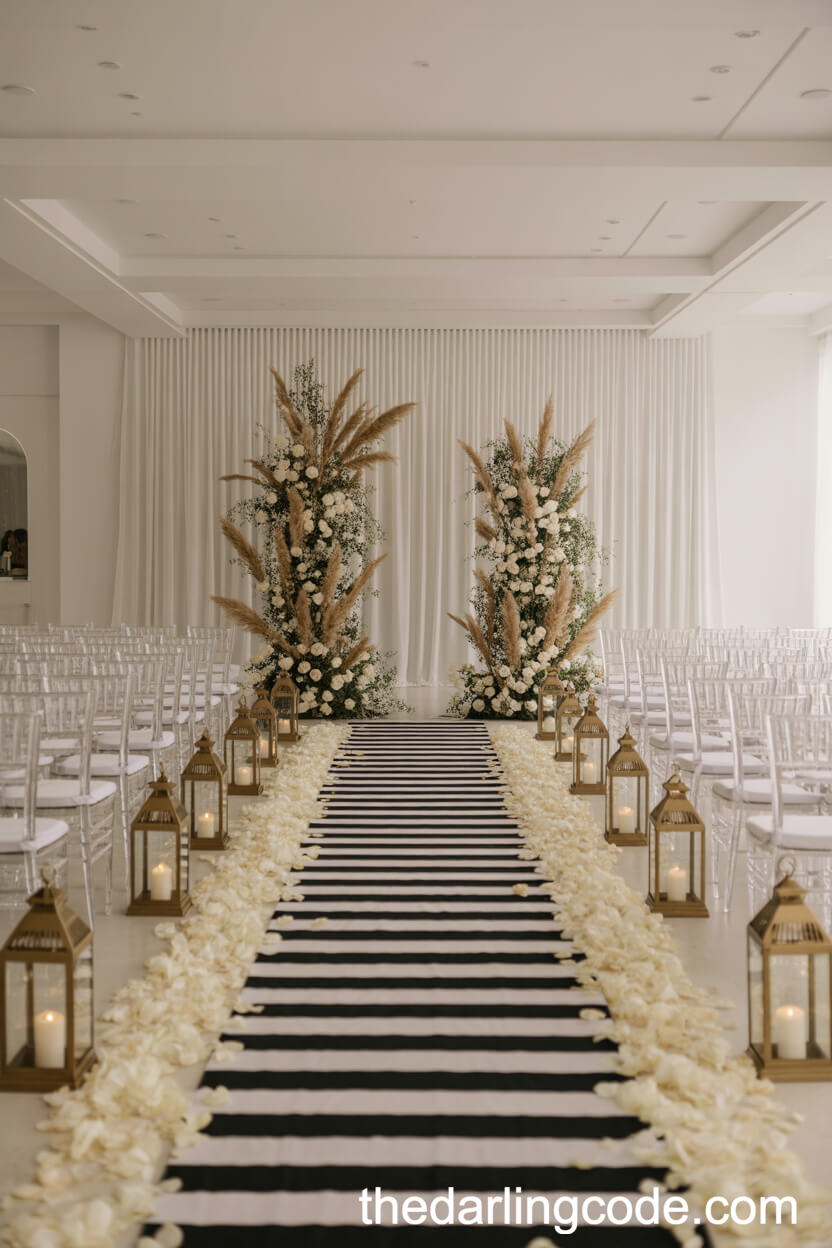 Black, White & Gold: Ultra-Chic Winter Ceremony Aisle
