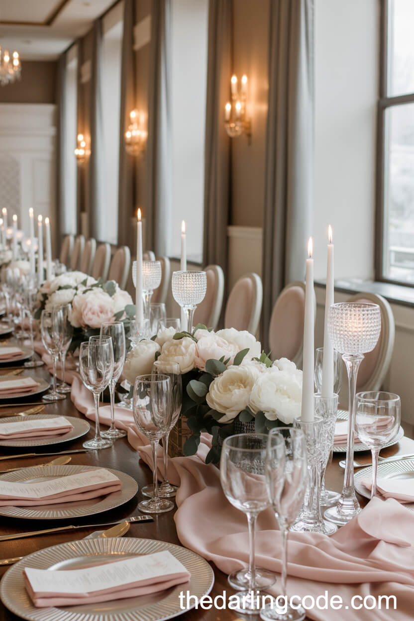 Blush Pink and Silver: Hotel Ballroom Wedding Breakfast