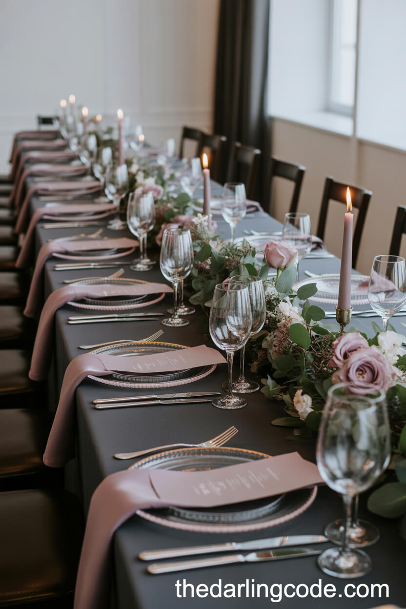 Charcoal and Mauve: Sophisticated Banquet Table Styling