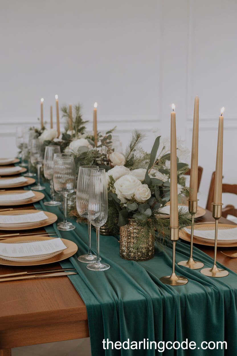 Hunter Green and Cream: Festive Velvet Runner Reception Table