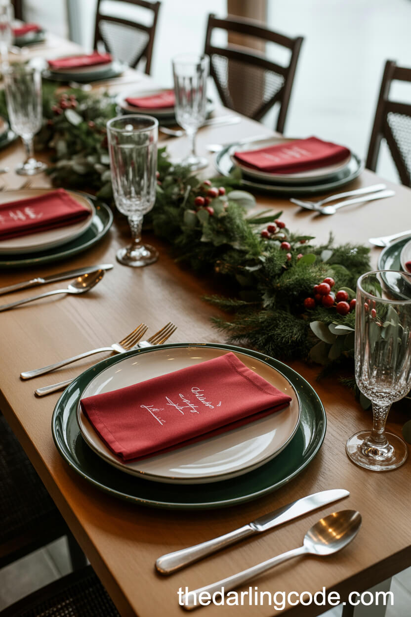 Cranberry and Forest Green: Festive Reception Table Setting