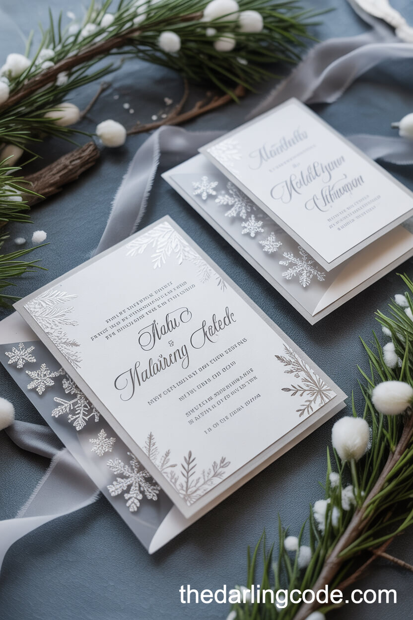 Winter Wedding Invitation Suite with Silver Snowflakes