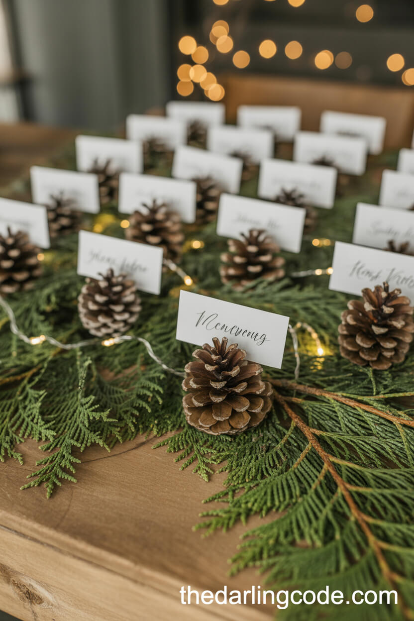 Pinecone Escort Cards with Fairy Lights