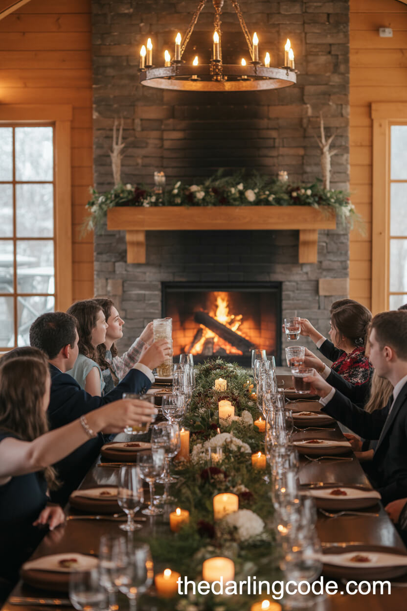 Rustic Lodge Reception with a Cozy Fireplace