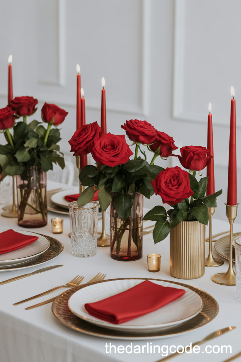 Romantic Red Roses and Golden Details