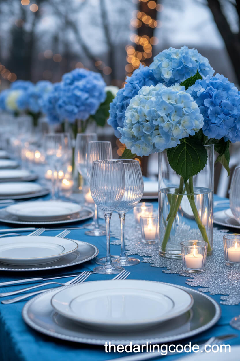 Glamorous Blue and Silver Icy Table Setting