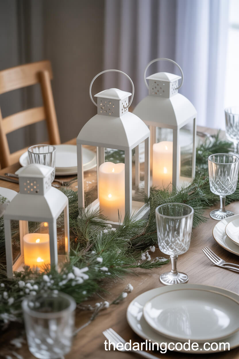 Lanterns and Faux Snow for Wintry Ambiance