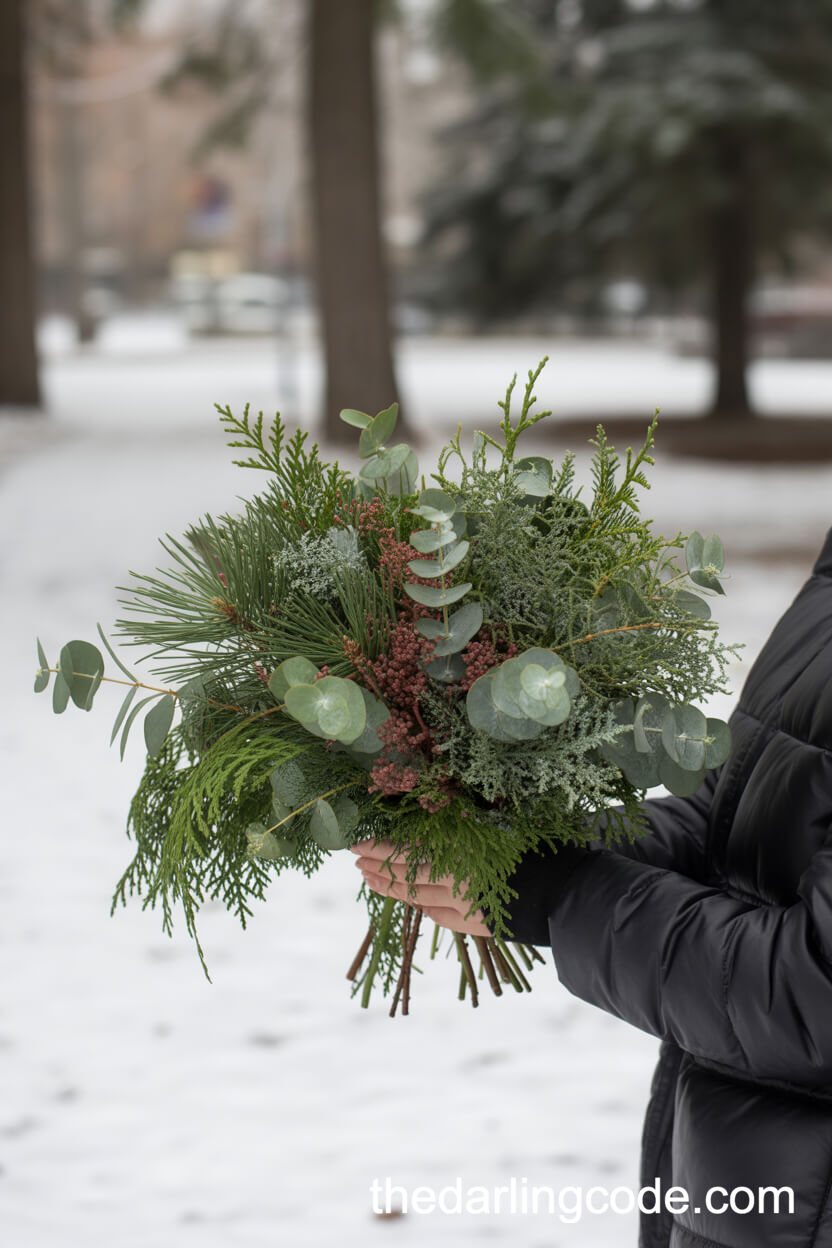 Winter Greenery Bouquet with Pine, Fir, Cedar, and Eucalyptus