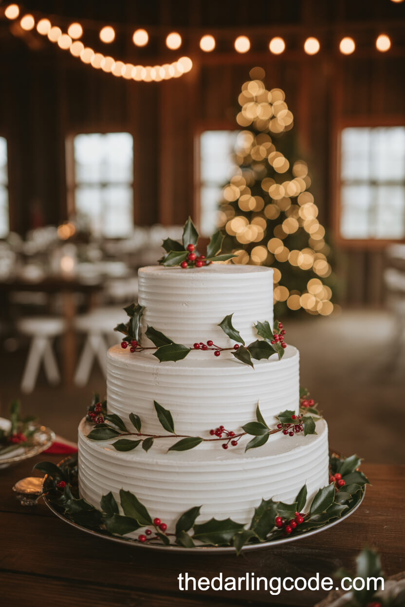 Rustic Holly and Berry Christmas Wedding Cake