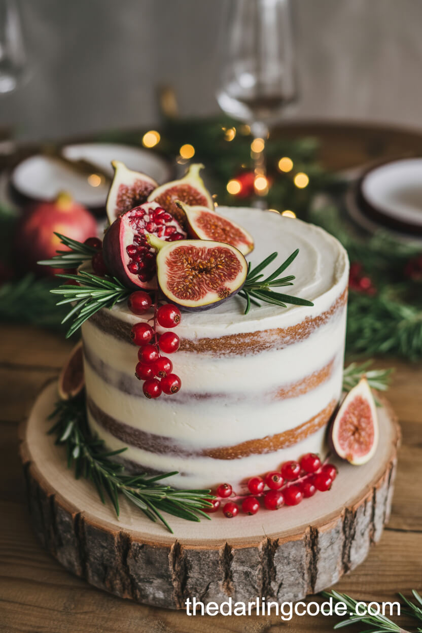 Semi-Naked Wedding Cake with Figs and Pomegranate