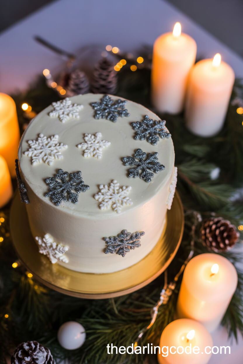 Snow-White Wedding Cake with Edible Snowflakes
