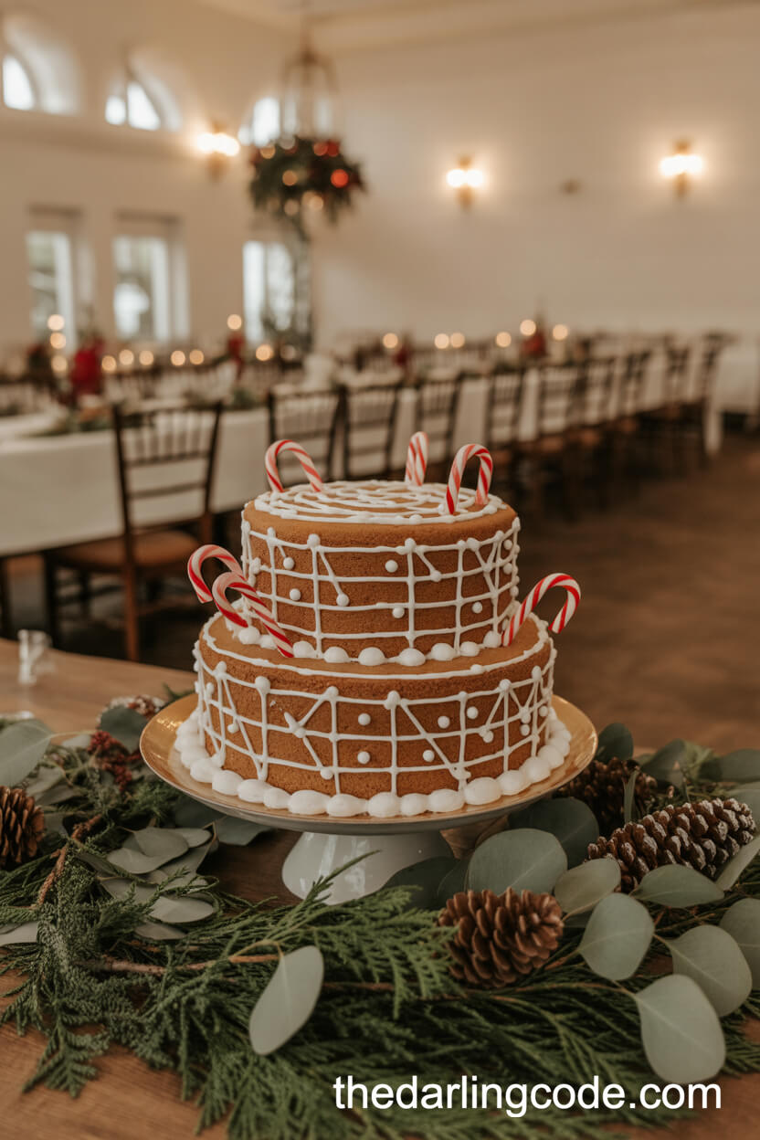 Gingerbread-Flavored Wedding Cake with Candy Cane Accents