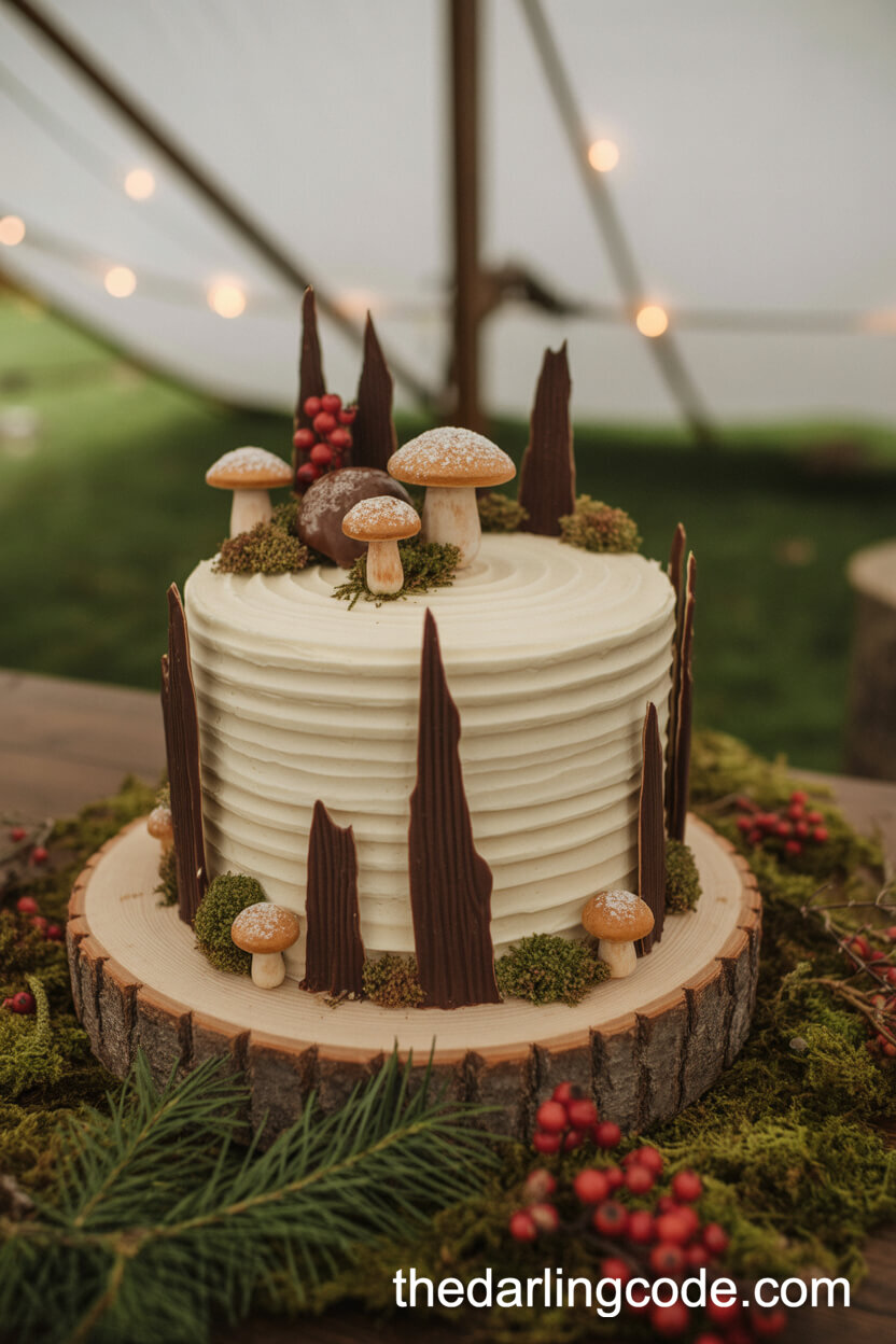 Woodland-Inspired Wedding Cake with Edible Mushrooms