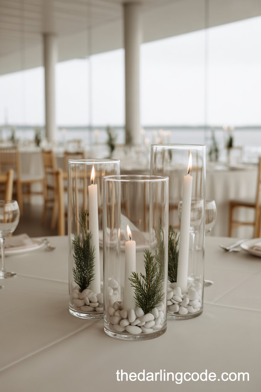 Minimalist White Candle Evergreen Scandinavian Centerpiece