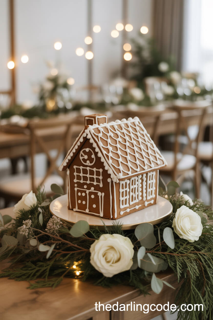 Elegant Gingerbread House Wedding Centerpiece