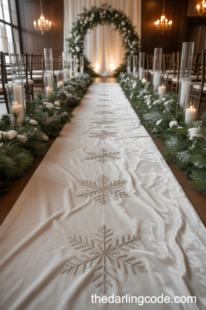 Snowflake Velvet Aisle Runner for a Magical Ceremony Entrance