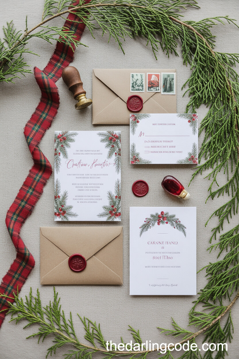 Christmas-Inspired Wedding Invitation Suite Design