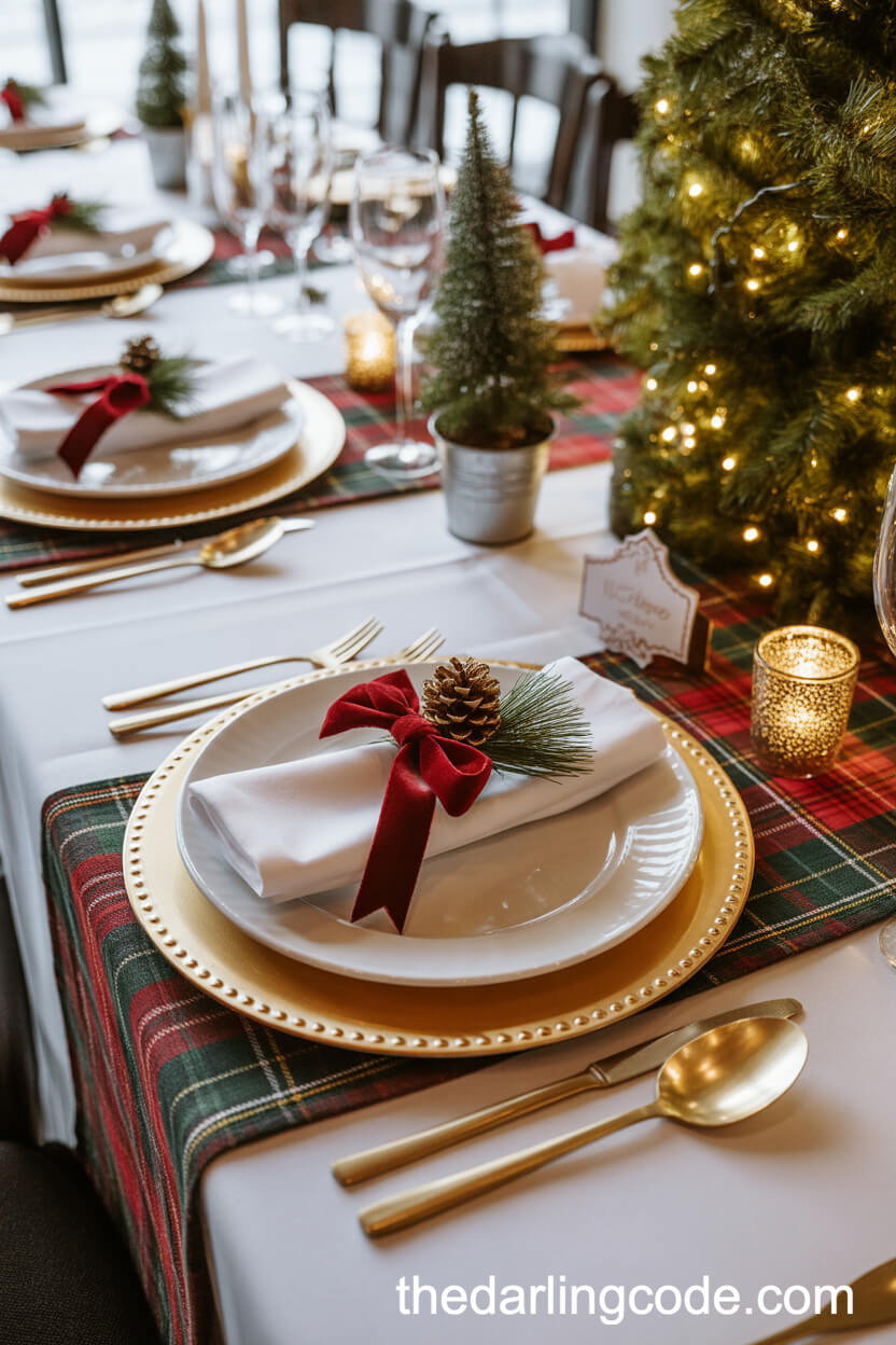 Plaid and Pinecone Place Settings for a Rustic Reception Table