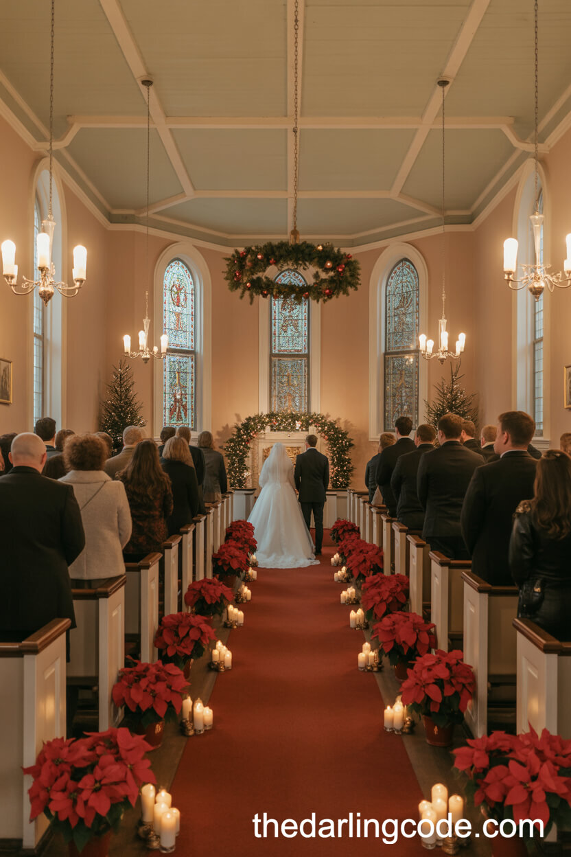 Classic Church Ceremony with Poinsettias and Candlelight