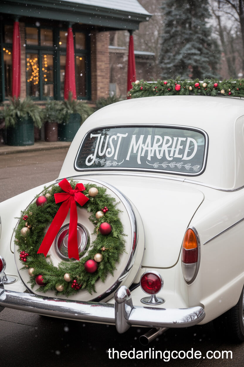 Vintage Car Getaway with Christmas Wreath Décor