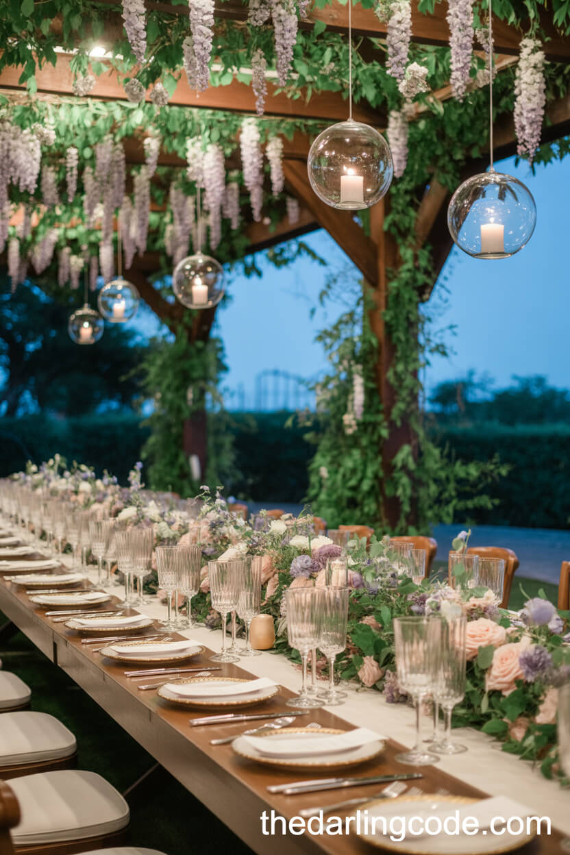 Wisteria-Covered Pergola Dinner Setting