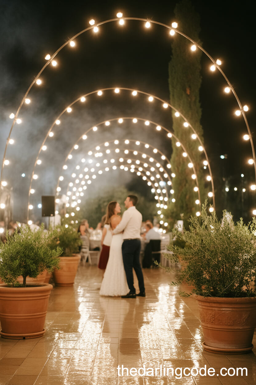 Outdoor Wedding Dance Floor Under Fairy Lights