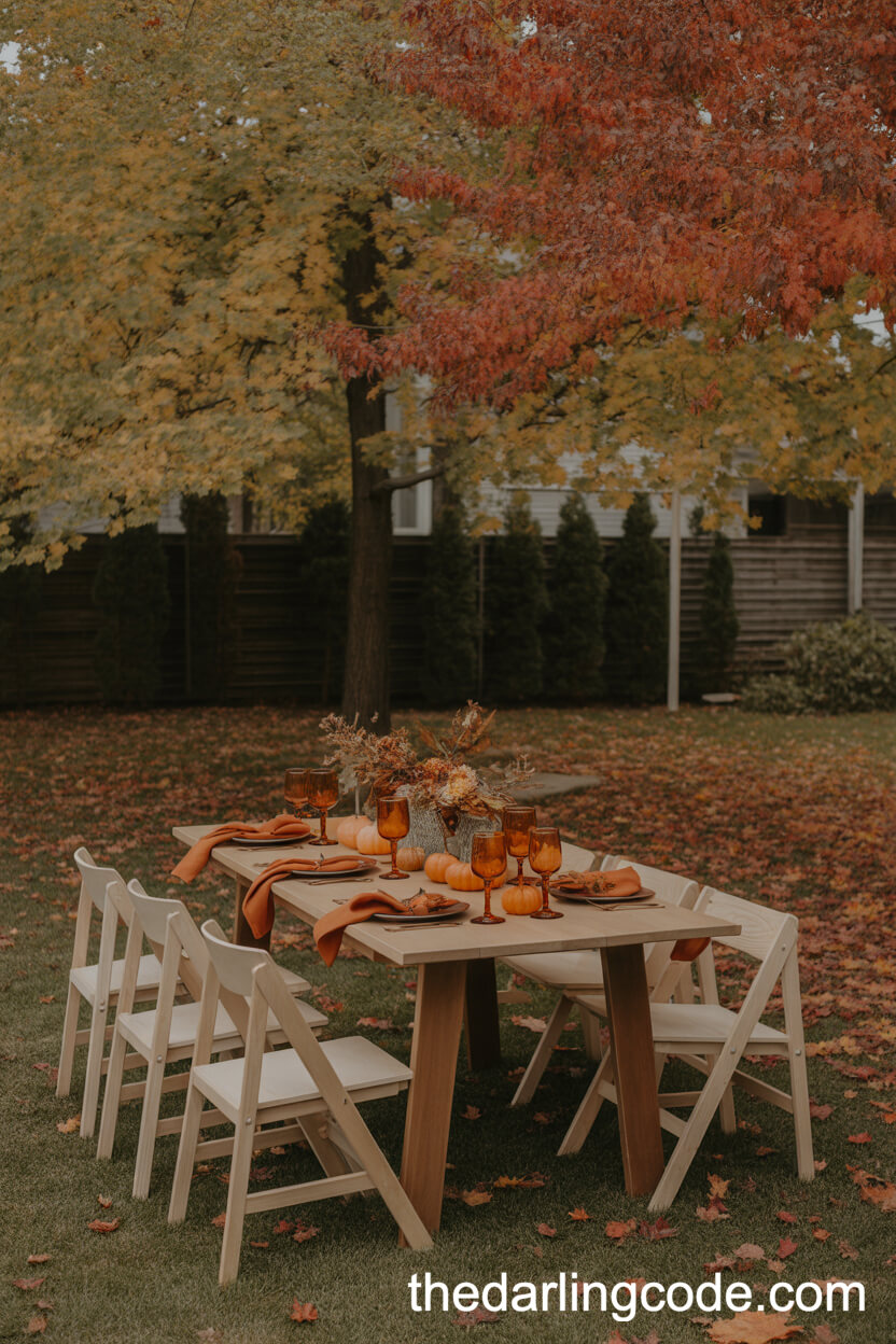 Cozy Autumn Micro Wedding Table With Pumpkin And Amber Accents