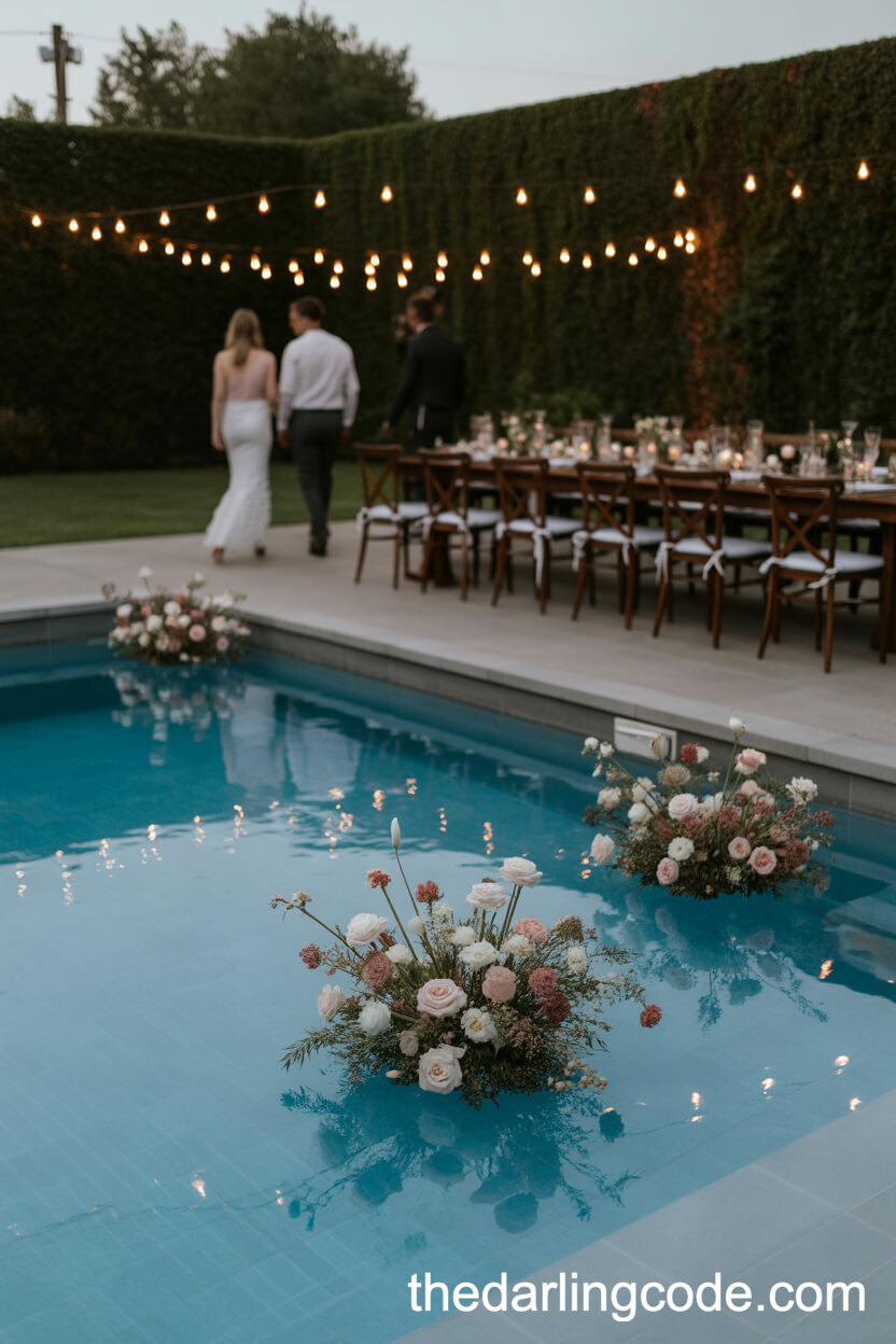 Elegant Poolside Micro Wedding With Floating Floral Arrangements