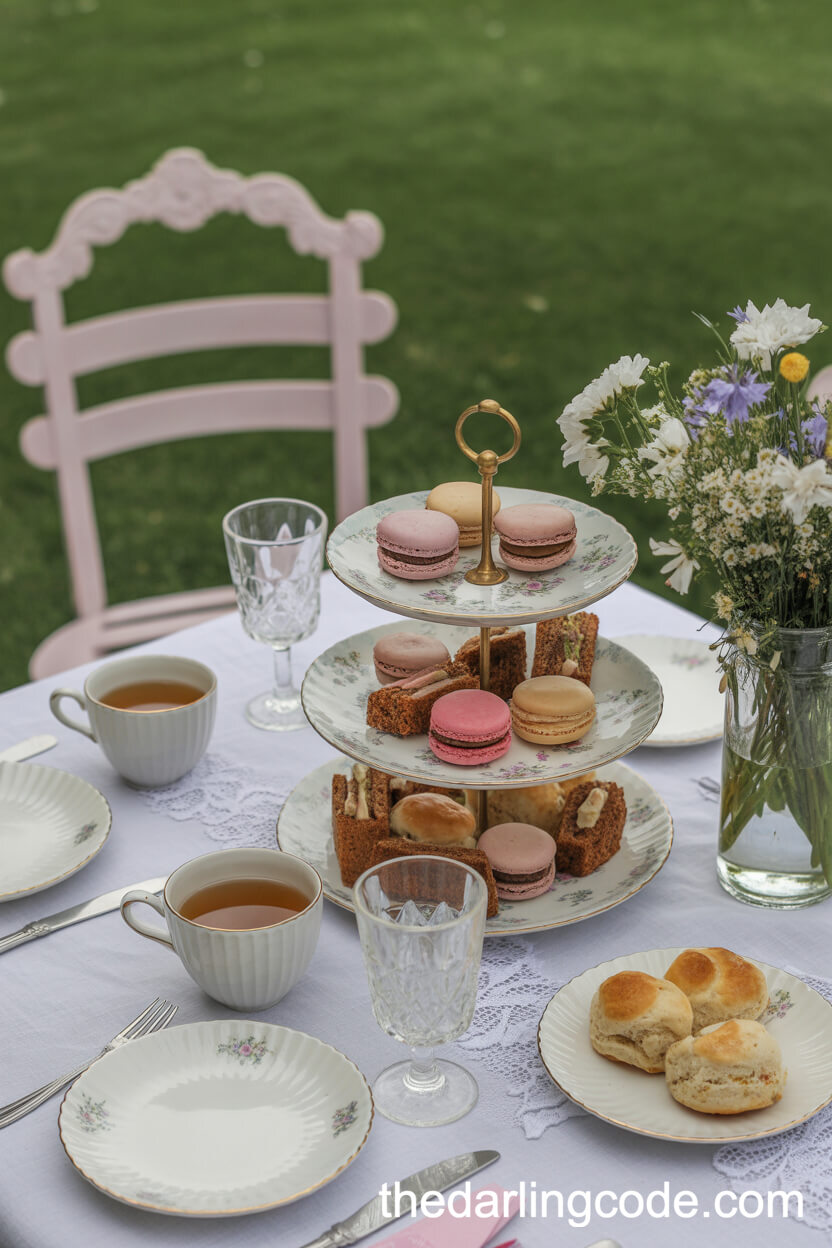 Vintage Garden Tea Party Reception With Lace And Wildflowers