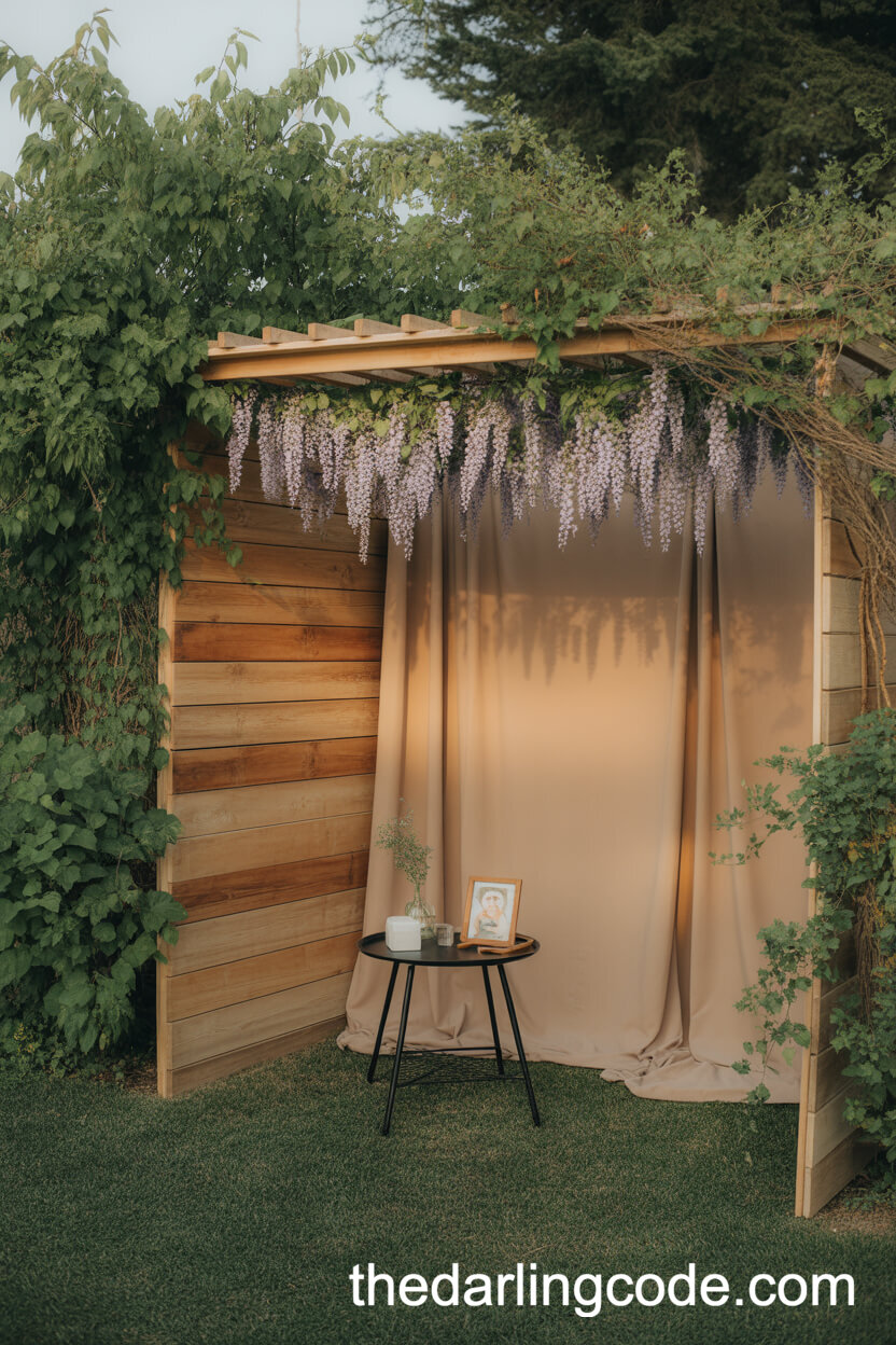 Rustic Photo Booth Backdrop With Wisteria And Vines