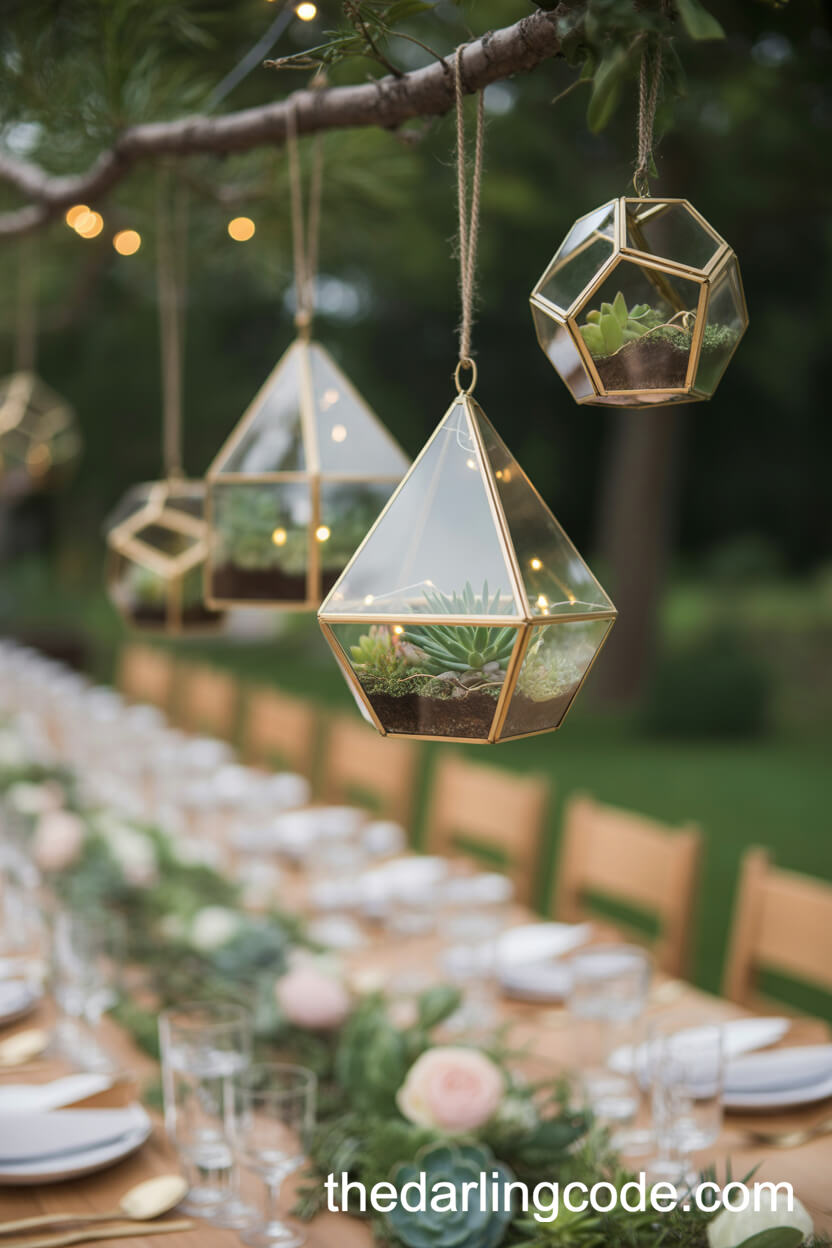 Geometric Glass Terrarium Globes With Succulents And Fairy Lights