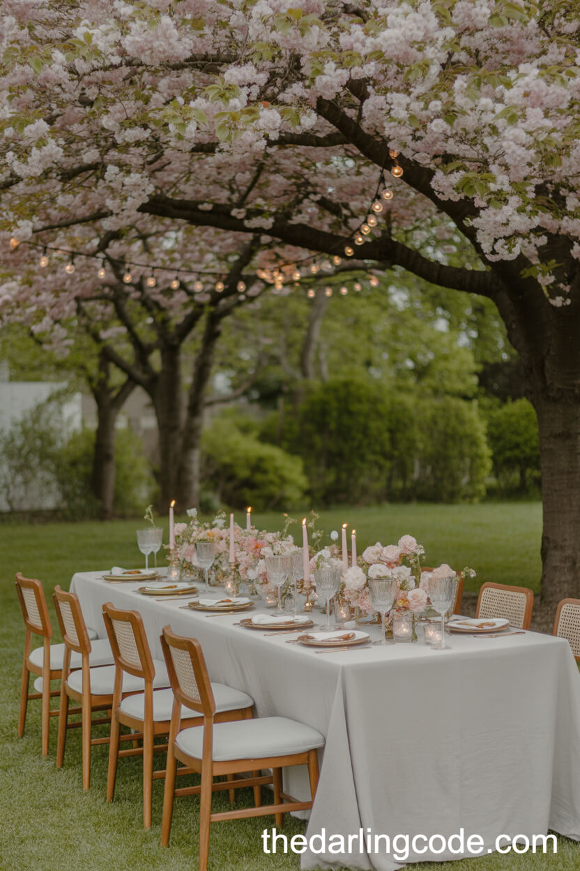 Spring Garden Table Under Cherry Blossoms