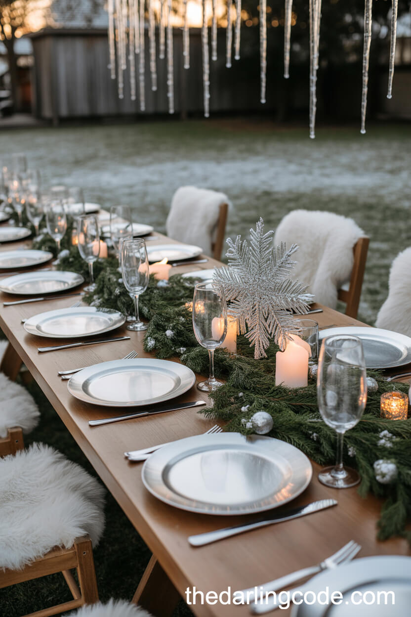 Cozy Winter Table With Pine And Fur Throws