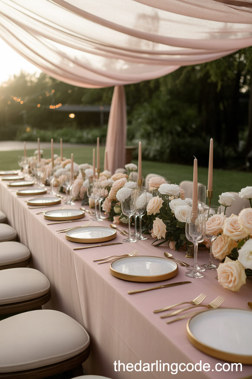 Elegant Pink Table With Draped Tent Canopy