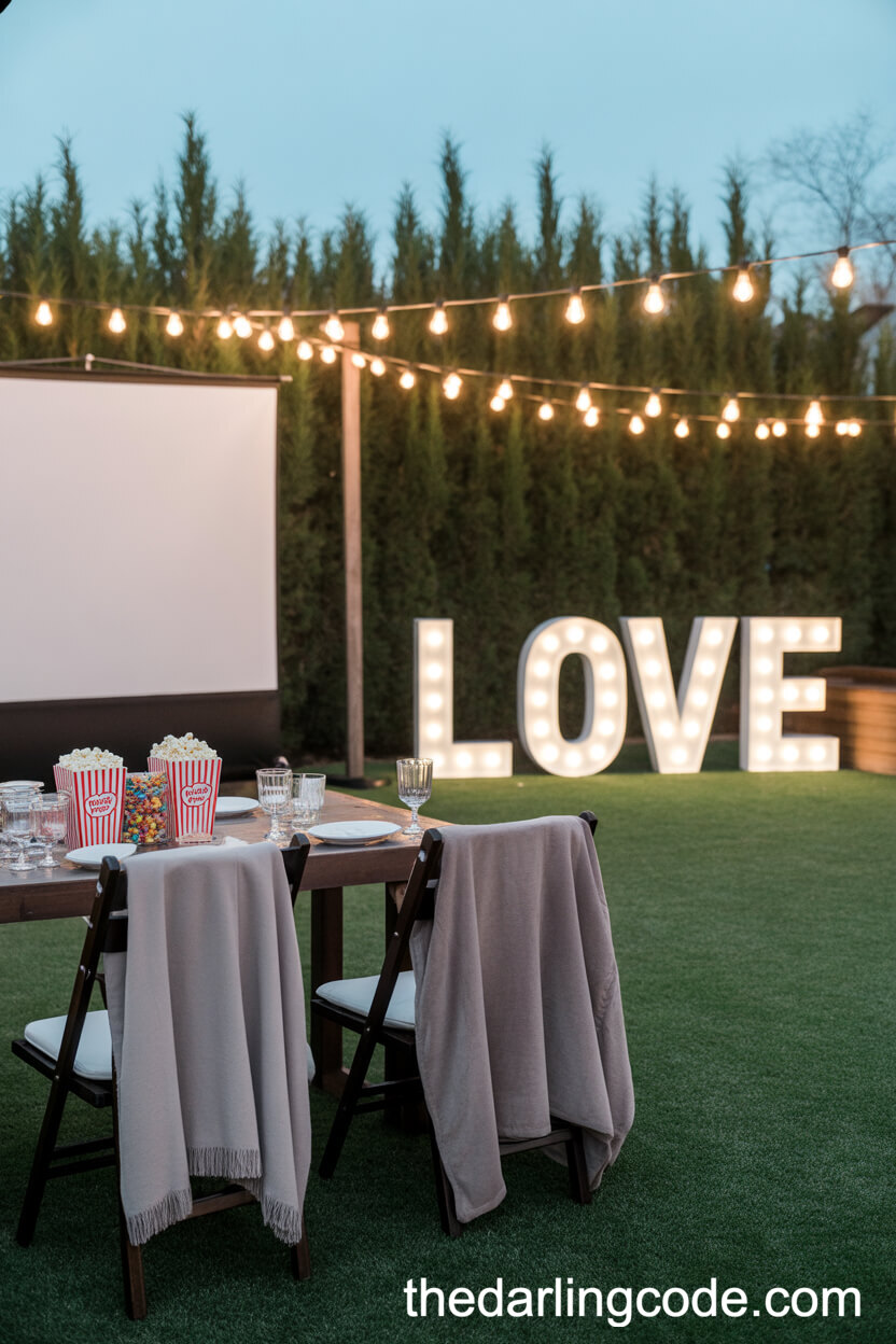 Movie Night Wedding Table With Popcorn And Projector